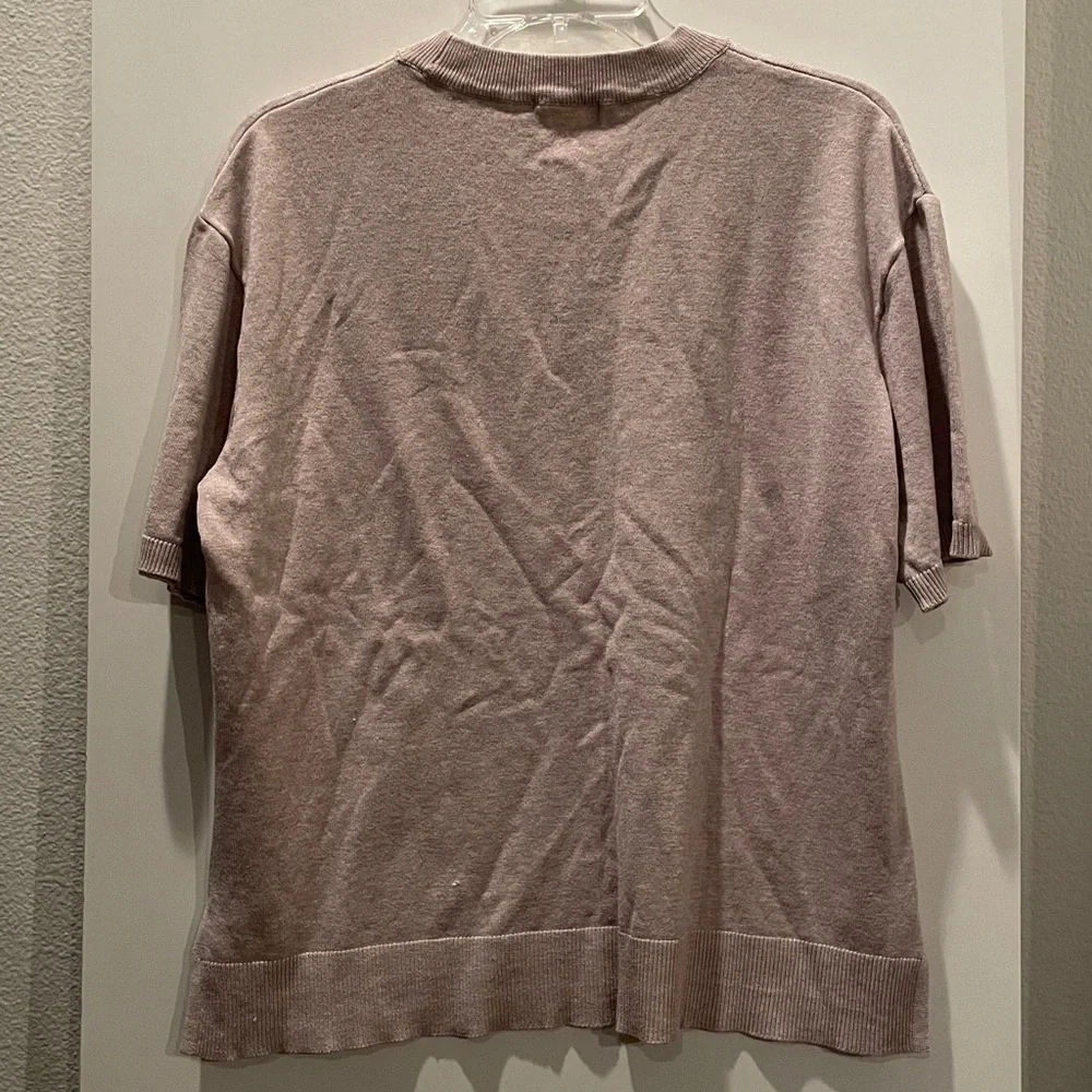 H & M Basics Short Sleeve Boxy Knit Sweater Beige/Taupe NWOT